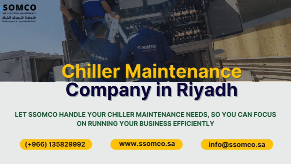 Technicians inspecting commercial chiller equipment in Riyadh