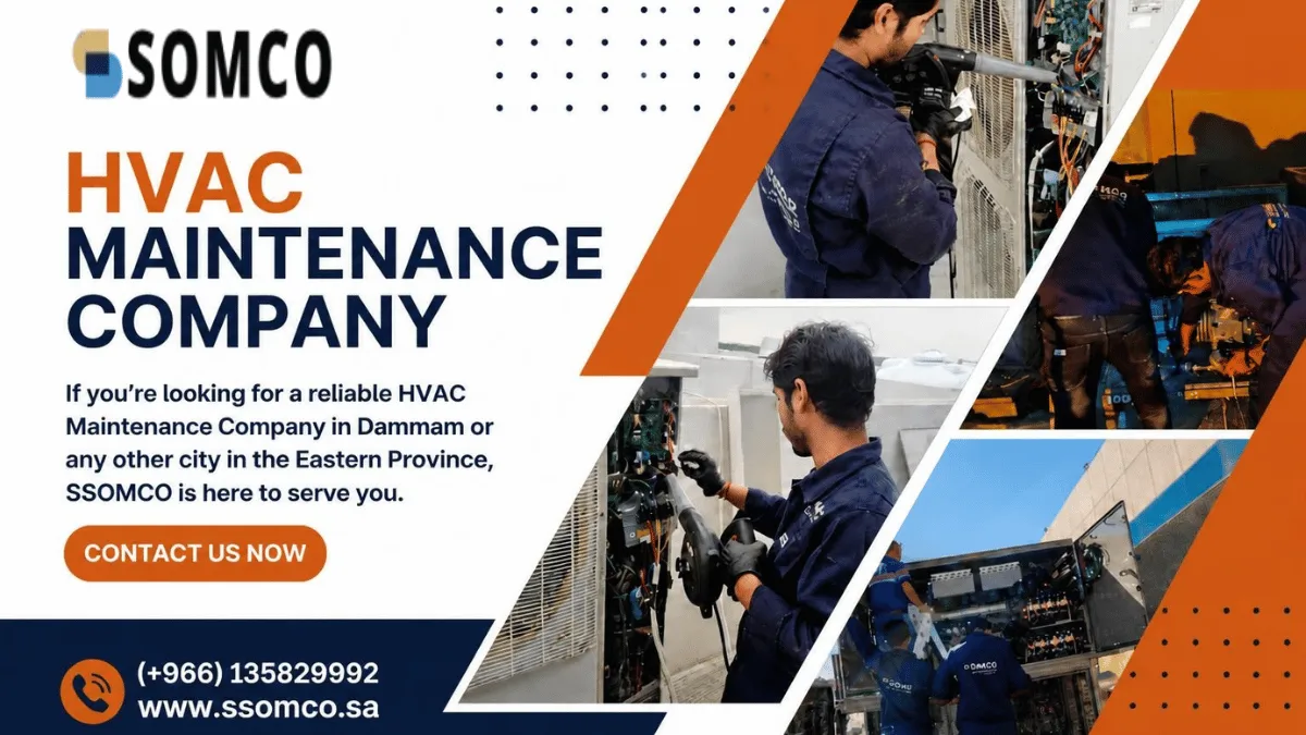 HVAC technician servicing an air conditioning system in Dammam