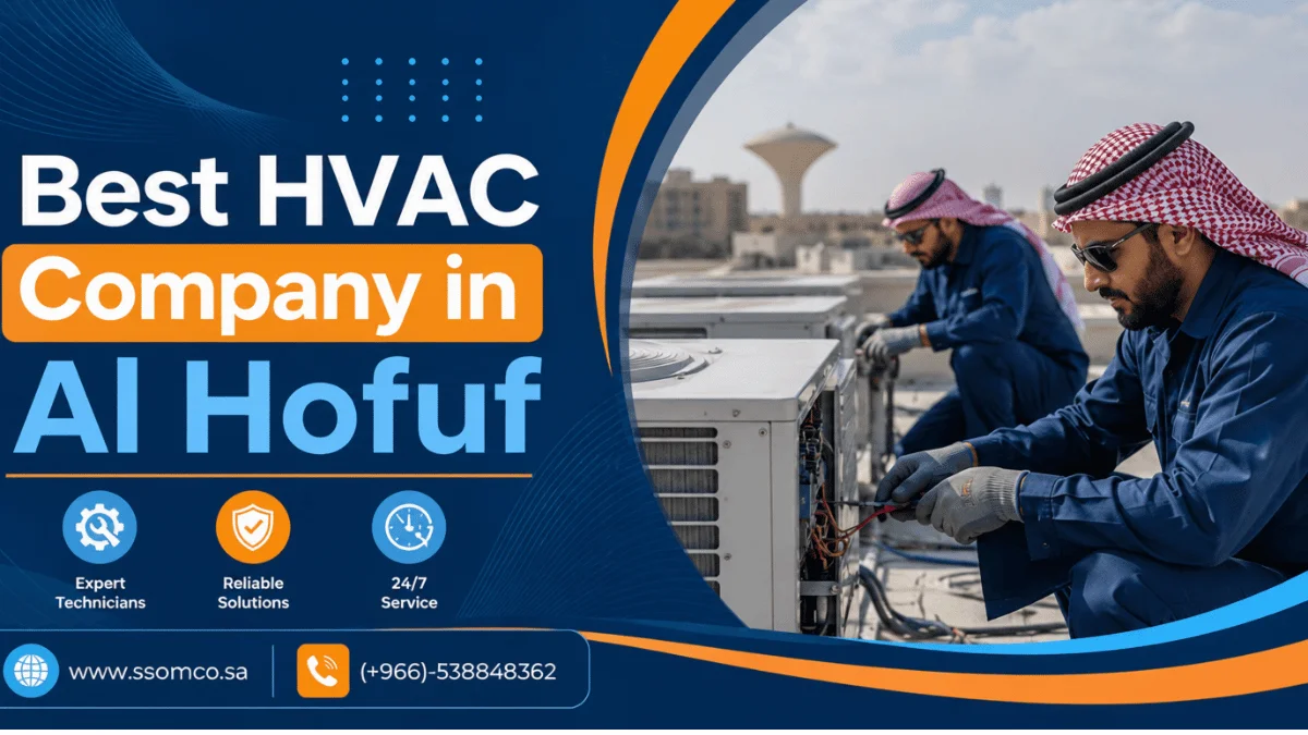HVAC technician servicing air conditioning equipment in Al Hofuf