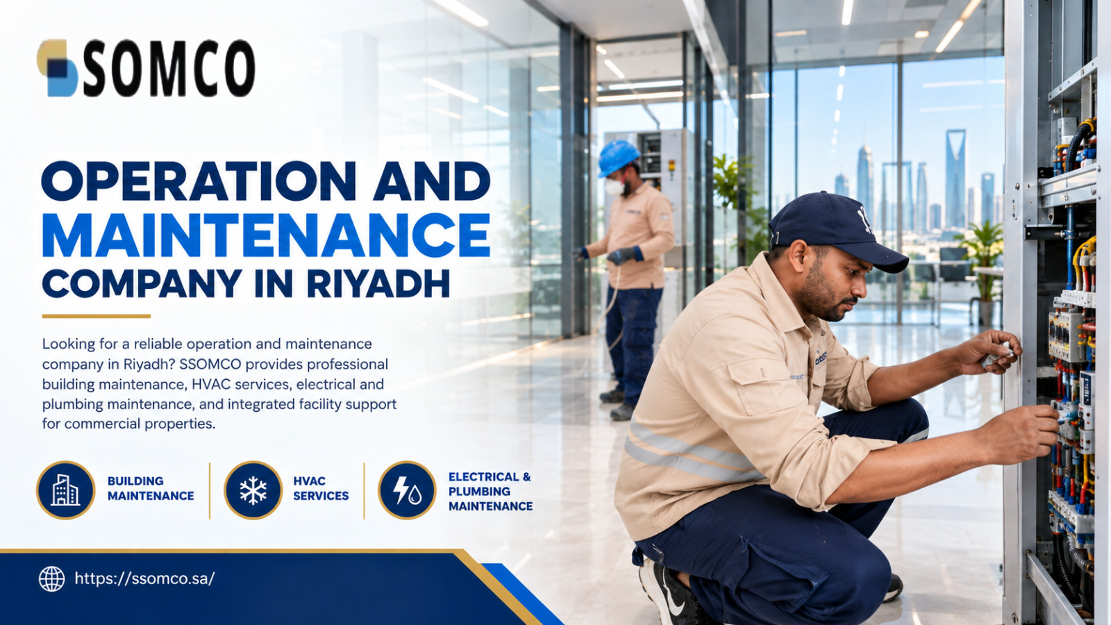 Operation and maintenance services for commercial buildings, including HVAC, electrical, plumbing, and building maintenance